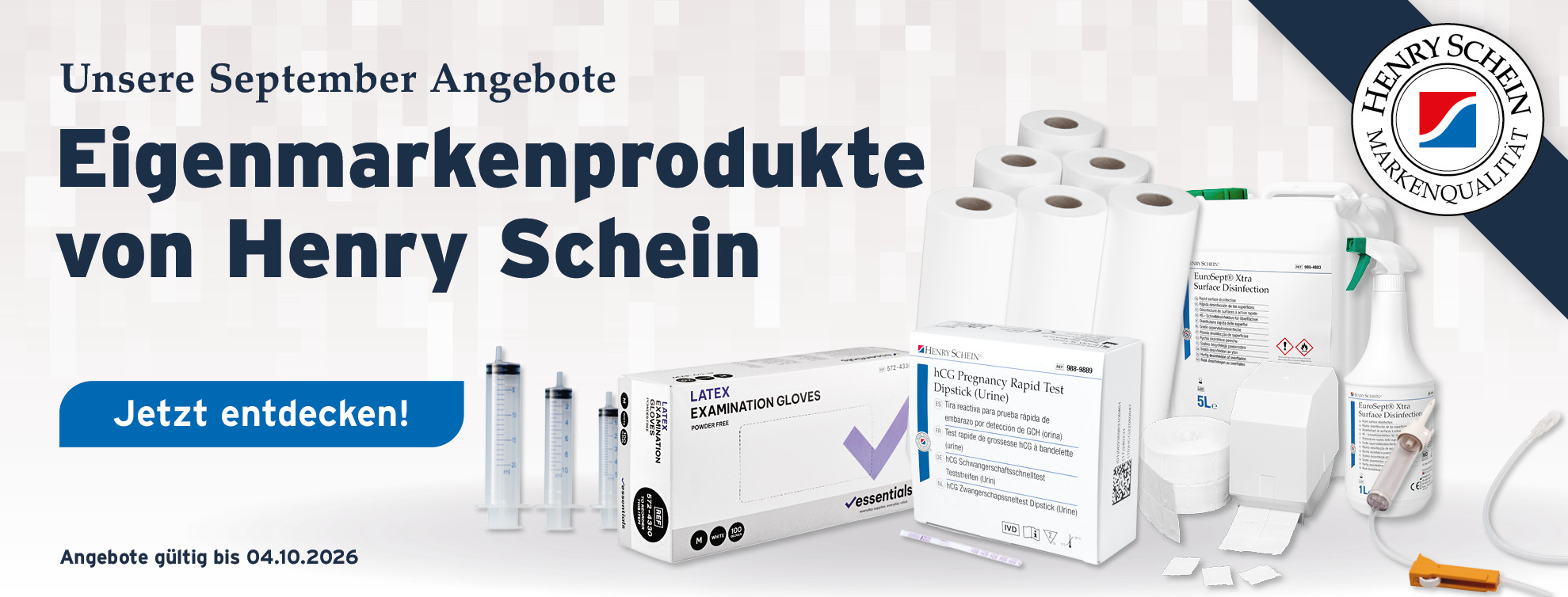 Unsere September Angebote: Eigenmarkenprodukte von Henry Schein, Aktion gueltig bis 04.10.2026.